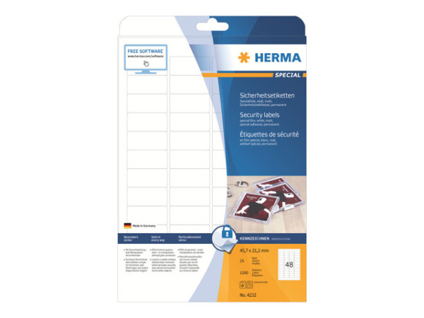 HERMA Sicherheitsetiketten wei? 45,7x21,2 mm Folie 1200 St.