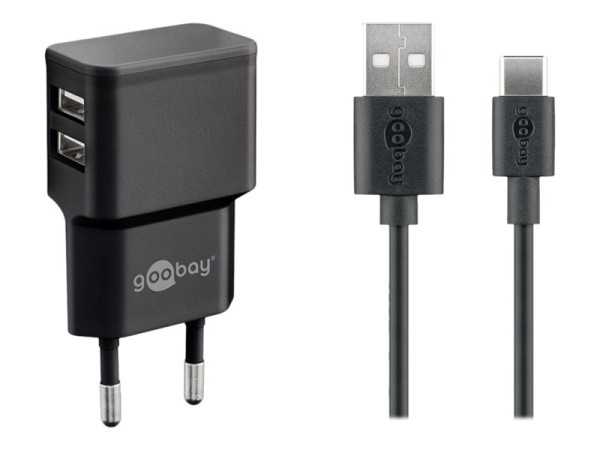 goobay USB-C Dual Ladeset 2,4A bk schwarz 2