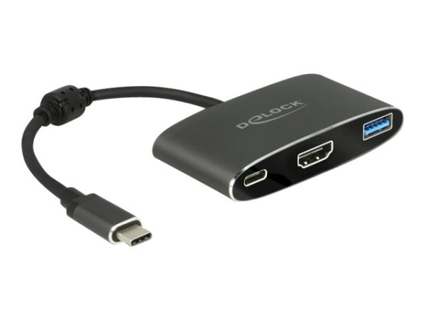 DeLOCK USB C St>HDMI Bu +USB A +USB C PD schwarz,