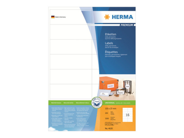 HERMA Etiketten Premium A4 wei? 105x37 mm Papier 3200 St.