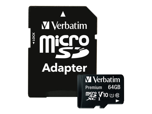 SD MicroSD Card 64GB Verbatim SDHC class 10 Adapter