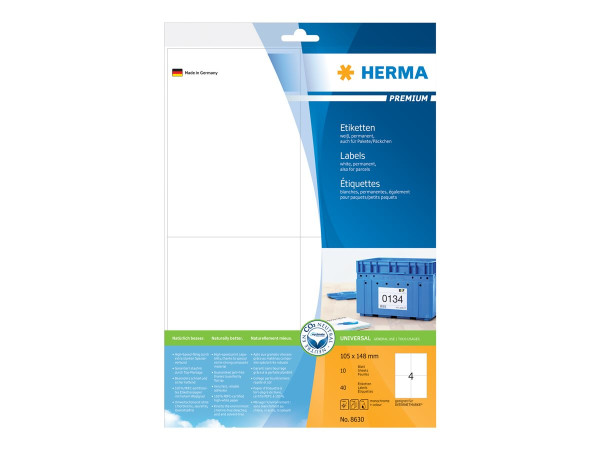 HERMA Etiketten Premium A4 wei? 105x148 mm Papier 40 St.