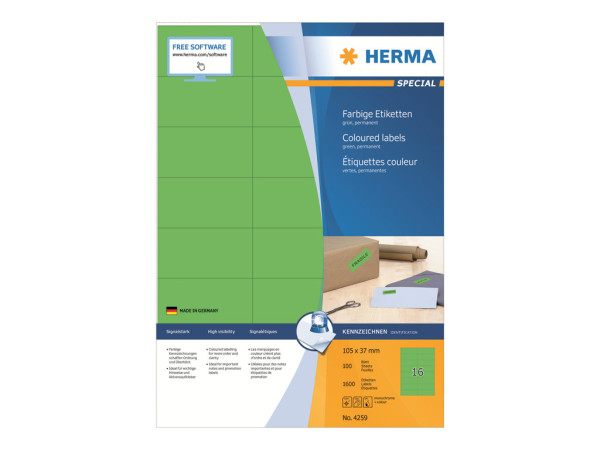 HERMA Etiketten A4 gr?n 105x37 mm Papier matt 1600 St.