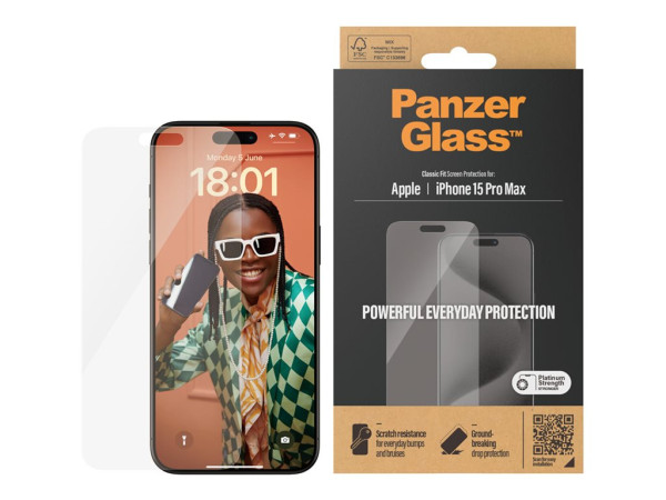 Panzerglass Screen Protector iPhone 15 Pro Max, Classic Fit