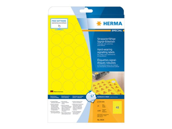 HERMA Signal-Etiketten A4 30 mm gelb Folie 1200 St.