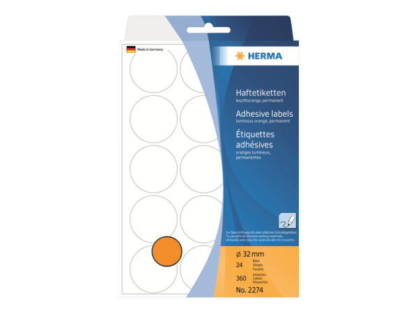 HERMA Vielzwecketiketten leuchtorange 32 mm Papier 360 St.