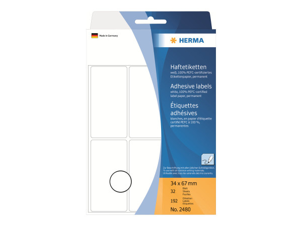 HERMA Vielzwecketiketten wei? 34x67 mm Papier matt 192 St.