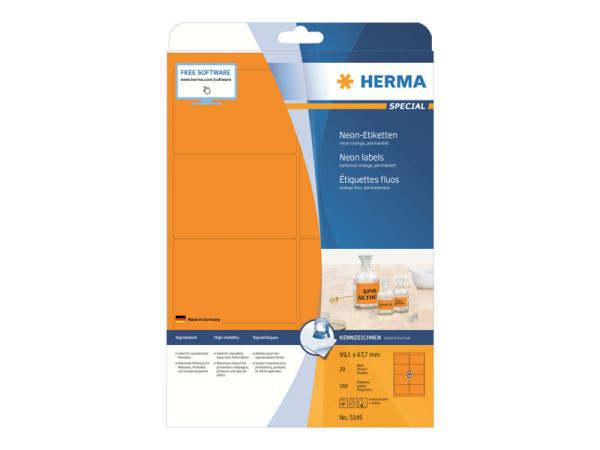 HERMA Etiketten A4 neon-orange 99,1x67,7 mm Papier 160 St.