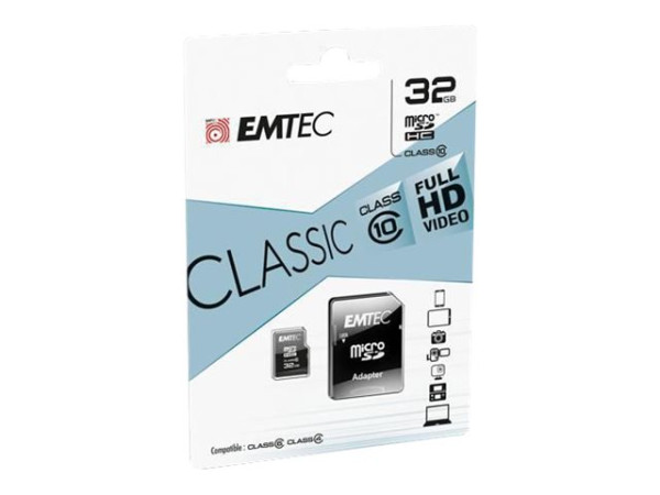 32 GB MicroSDHC Card EMTEC CL10 +Adapter