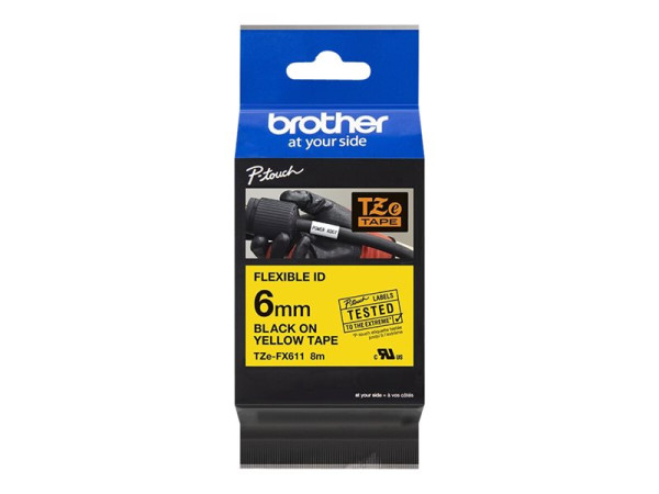 Schriftbandkassette Brother 6mm gelb/schwarz TZEFX611