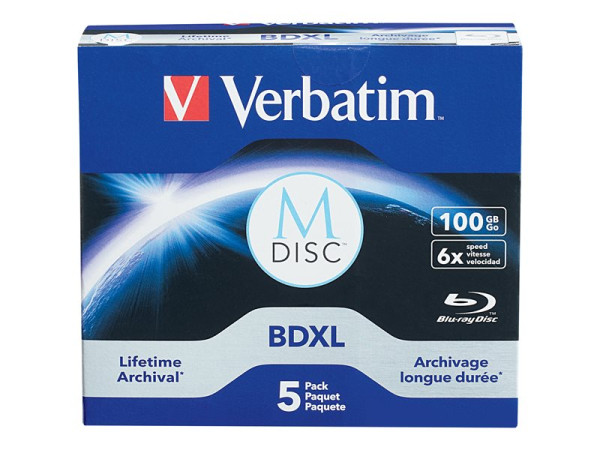 Verbatim BD-R 100GB M-Disc, Blu-ray-Rohlinge 4-fach, 5