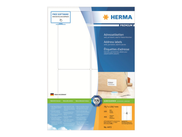 HERMA Adressetiketten A4 wei? 78,7x139,7 mm Papier 400 St.