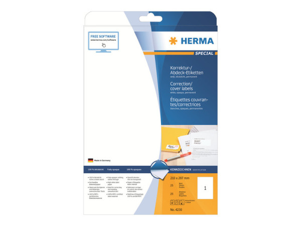 HERMA Abdecketik. A4 wei? 210x297 mm Papier opak 25 St.