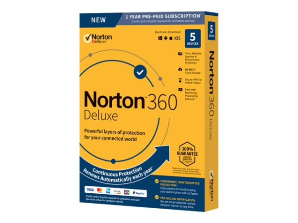 Norton 360 Deluxe - Box-Pack (1 Jahr) - 5 Peripheriegeräte,