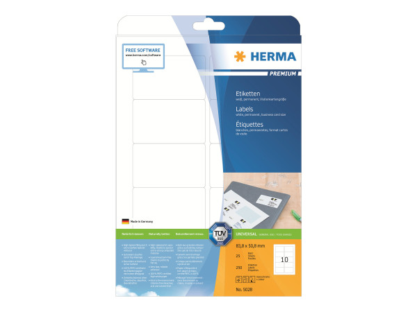 HERMA Etiketten Premium A4 wei? 83,8x50,8 mm Papier 250 St.