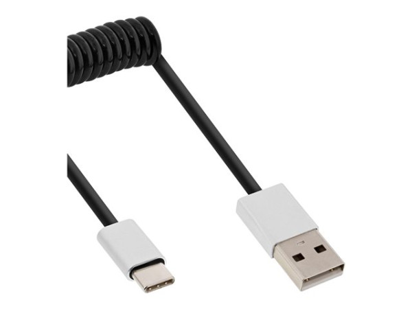 InLine USB 2.0 Spiralkabel, Typ C an A Stecker schwarz 0,5m