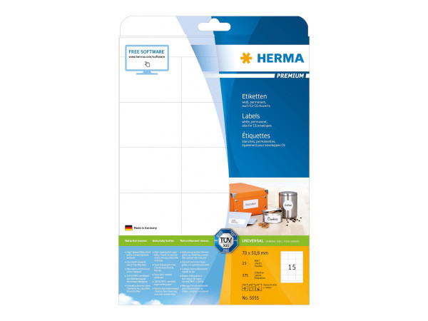 HERMA Etiketten Premium A4 wei? 70x50,8 mm Papier 375 St.