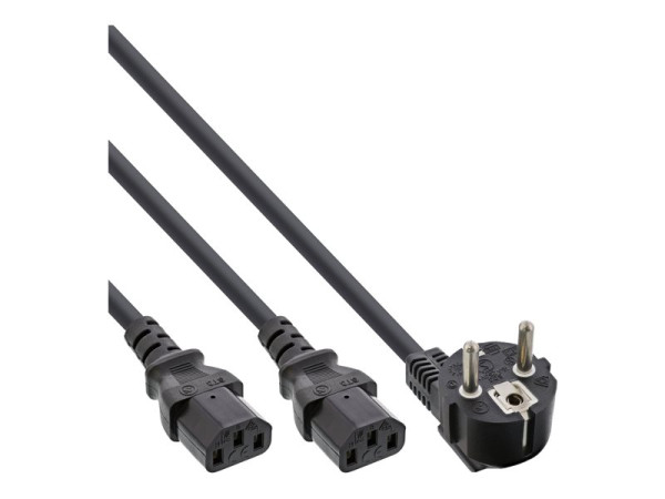 InLine Netz-Y-Kabel, 1x Schutzkontakt ST zu 2x Kaltgeräte S