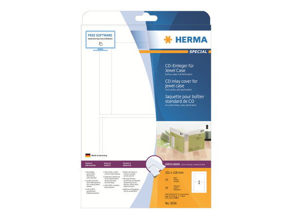 HERMA CD-Einleger A4 wei? 151x118 mm nicht klebend 25 St.