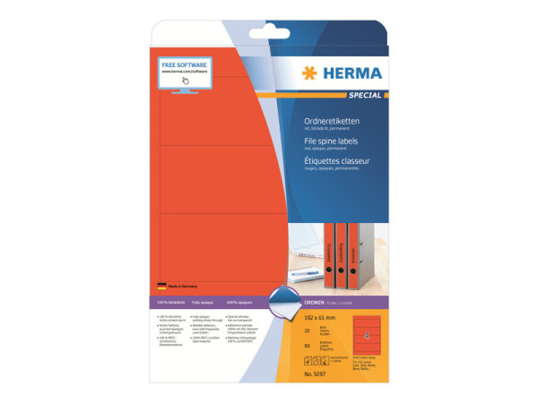 HERMA Ordneretiketten A4 rot 192x61 mm Papier opak 80 St.