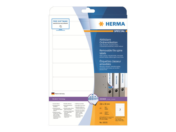 HERMA Ordneretiketten A4 wei? 192x38 mm abl?sb. opak 175 St.