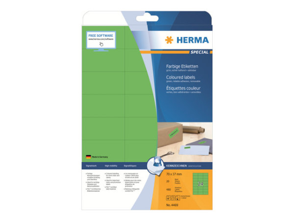 HERMA Etiketten A4 gr?n 70x37 mm Papier matt 480 St.