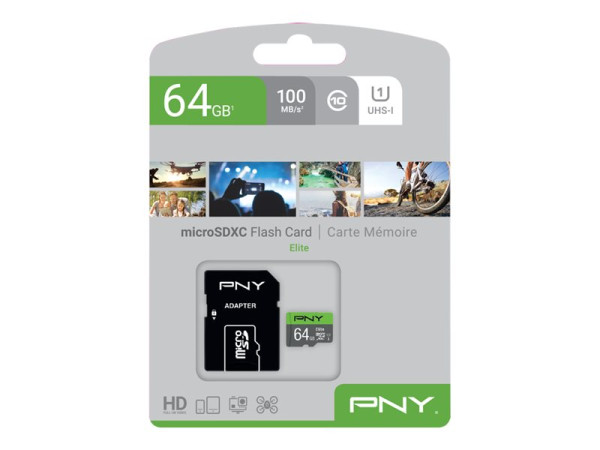 PNY Elite microSD 64 GB (grau/grün, Class 10, UHS-I,