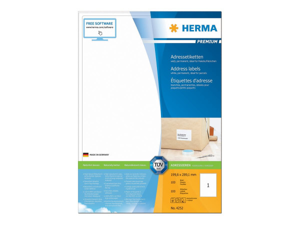 HERMA Adressetiketten A4 wei? 199,6x289,1 mm Papier 100 St.