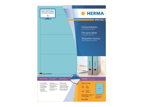 HERMA Ordneretiketten A4 blau 192x61 mm Papier opak 400 St.