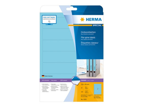 HERMA Ordneretiketten A4 blau 192x38 mm Papier opak 140 St.