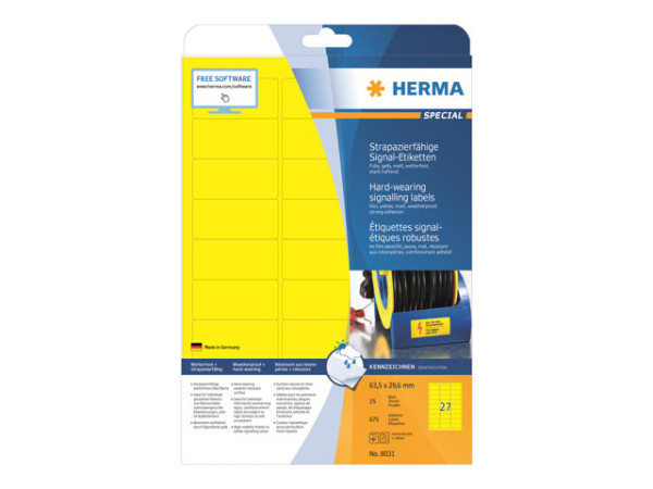 HERMA Signal-Etiketten A4 63,5x29,6 mm gelb Folie 675 St.