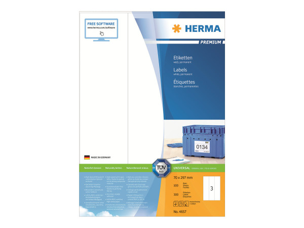 HERMA Etiketten Premium A4 wei? 70x297 mm Papier 300 St.