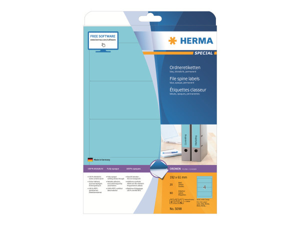 HERMA Ordneretiketten A4 blau 192x61 mm Papier opak 80 St.