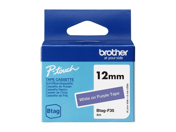 Brother Schriftband Btag-F35 (12mm, weiß auf lila, nicht