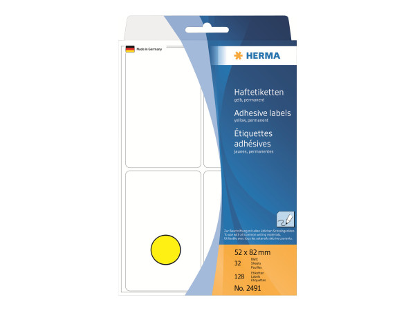 HERMA Vielzwecketiketten gelb 52x82 mm Papier matt 128 St.