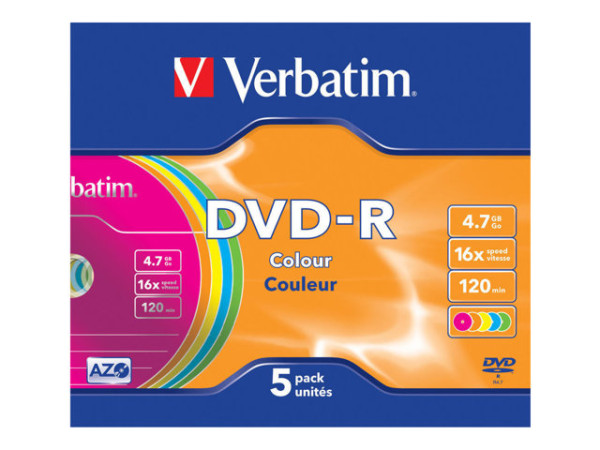 DVD-R Verbatim 4,7GB 5pcs Slim J. Col. 16x