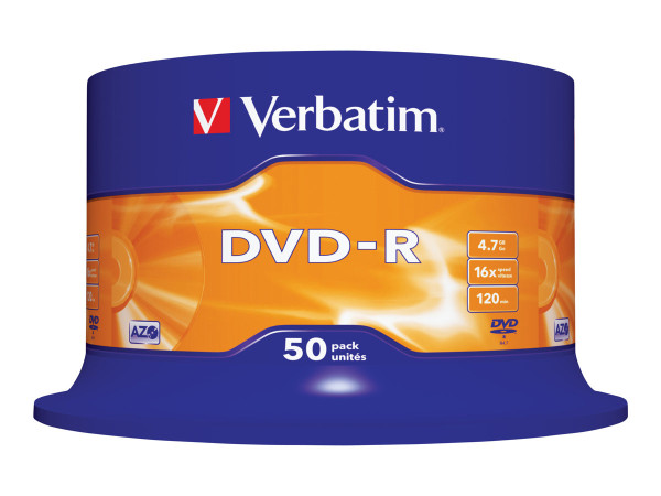 Verbatim DVD-R 4,7 GB, DVD-Rohlinge 16fach, 50 Stück