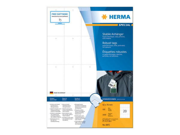 HERMA Anh?ng. rei?fest A4 42x70 mm wei? perforiert 2000 St.