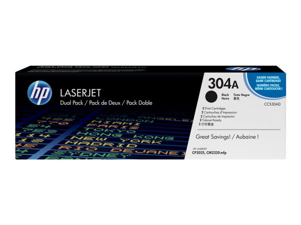 HP CC530AD|304A Tonerkartusche schwarz Doppelpack, 3.500