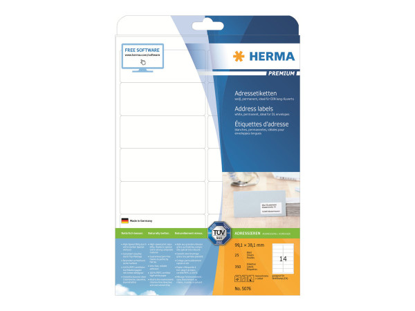 HERMA Adressetiketten A4 wei? 99,1x38,1 mm Papier 350 St.