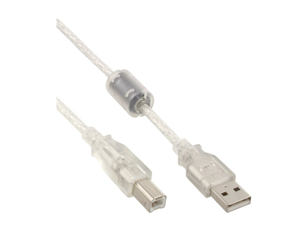 InLine® USB 2.0 Kabel, A an B, transparent, mit Ferritkern,