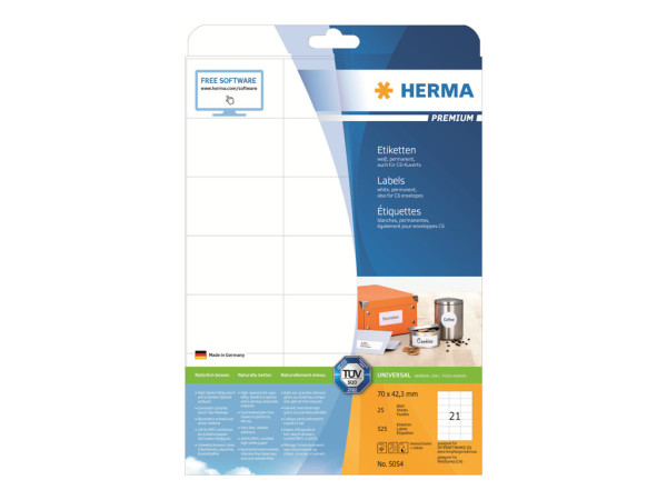 HERMA Etiketten Premium A4 wei? 70x42,3 mm Papier 525 St.