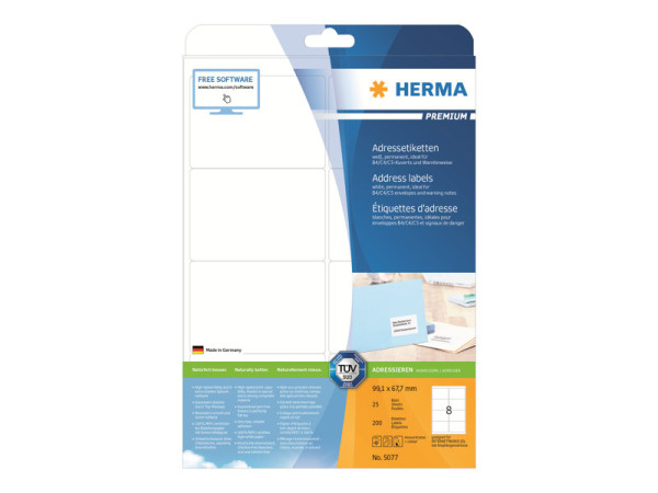 HERMA Adressetiketten A4 wei? 99,1x67,7 mm Papier 200 St.