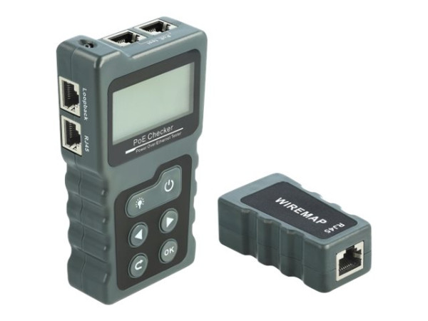 DeLOCK Netzwerk Tester RJ45 /PoE/DC+LCD | 63110 grau