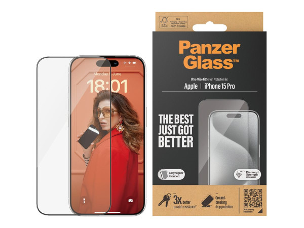 Panzerglass Displayschutz (transparent/schwarz, iPhone 15