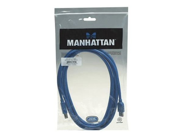 USB Kabel Manhattan A -> B St/St 3.00m blau