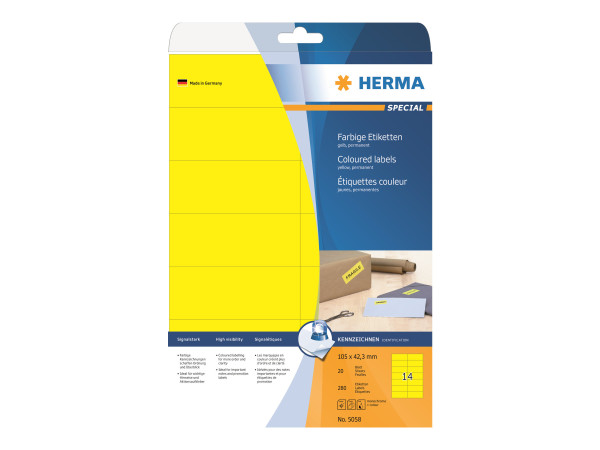 HERMA Etiketten A4 gelb 105x42,3 mm Papier matt 280 St.