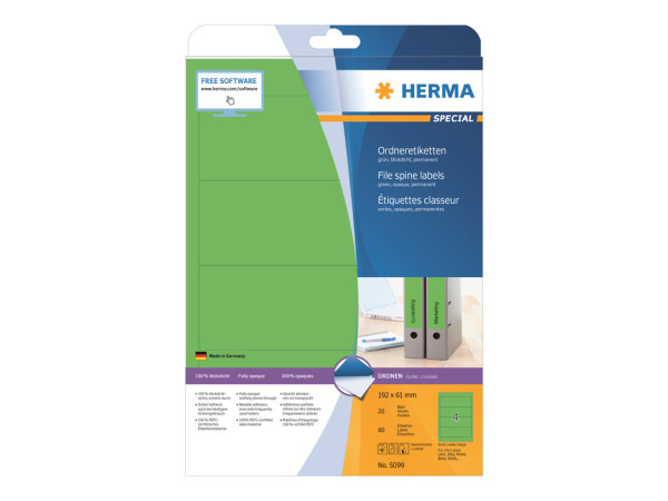 HERMA Ordneretiketten A4 gr?n 192x61 mm Papier opak 80 St.