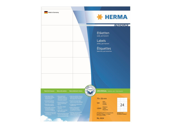 HERMA Etiketten Premium A4 wei? 70x36 mm Papier 12000 St.