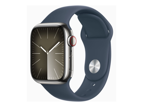 Apple Watch Series 9 (silber/dunkelblau, Edelstahl, 41 mm,